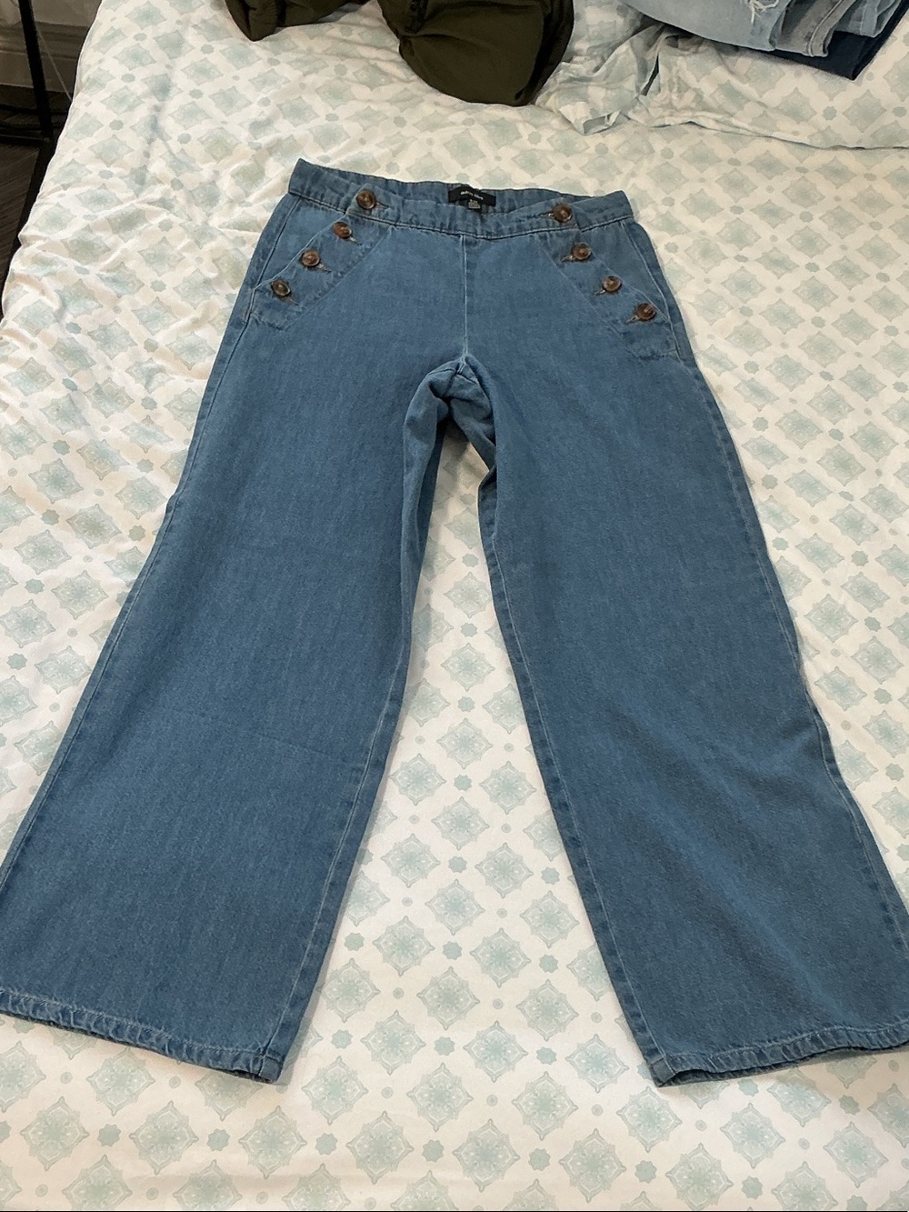Autres Filles Denim Sailor-Button Wide Leg Jeans